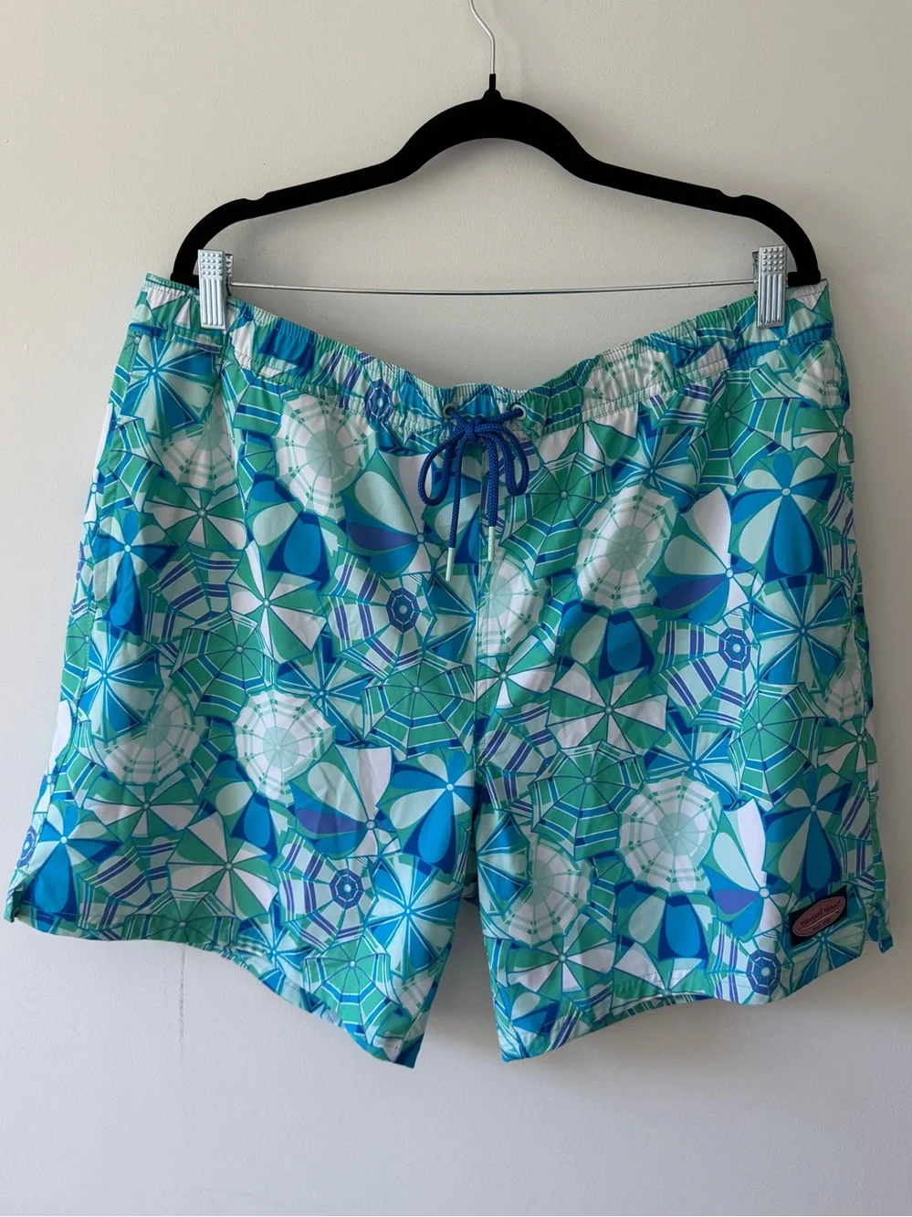 Vineyard Vines Umbrella Print Swim Trunks XL Blue Green Beach Shorts